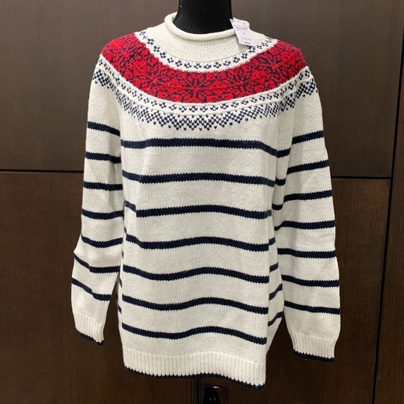 π₯ Landβs End NWT Roll Neck Cream Sweater red & blue 1X - Picture 4 of 11